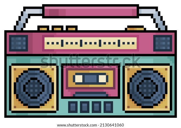 Pixel art old radio the 80s vector icon\
for 8bit game on white\
background\
\
