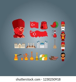 Pixel art. Old school computer graphic. 8 bit video game. Game assets 8-bit sprite.