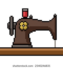 pixel art of old sewing machine isolated background