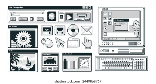 Pixel art of old user interface elements. The aesthetics of retro games of the 80s-90s. Fashionable vector illustration.