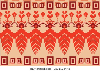 Pixel art on base background wallpaper.seamless pattern.ornament ethic decor style,geometric ornament,vector seamless pattern,blanket,rug,woven carpet fabric.