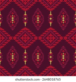 pixel art on red background wallpaper oriental seamless pattern.ornament. Ethnic .decor style.  geometric ornament. Vector seamless pattern.  blanket, rug. Woven carpet fabric, textile print design.