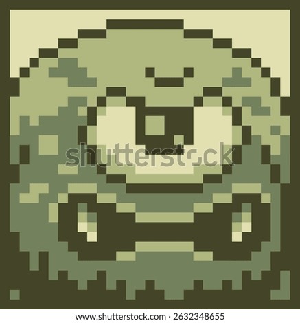 Pixel art one-eyed monster character 8-bit, dead man, 80-s, avatar, angry face, cartoon vector icon, game user, web profile persons, people, social net portrait, minimalistic style. 