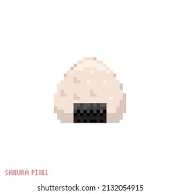 Pixel art onigiri icon. Vector 8 bit style illustration of japanese rice ball onigiri. Japanese onigiri decorative oriental element of retro video game computer graphic.