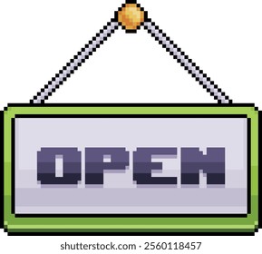 Pixel art open board in 8-bit style, open store sign