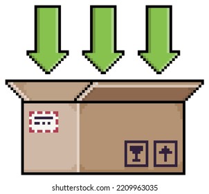 Pixel Art Open Box With Green Arrows Cardboard Box Vector Icon For 8bit Game On White Background