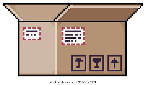 Pixel art open cardboard box. Mail order. fragile packaging vector icon for 8bit game on white background
