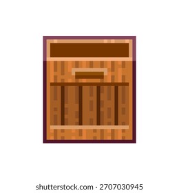 Pixel Art Symbol "Kiste öffnen". Retro 8-Bit-hölzerne Aufbewahrungsbox Sprite für Inventar, Fracht und Level-Dekoration.