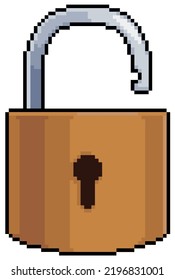 Pixel art open padlock vector icon for 8bit game on white background 

