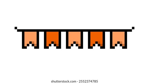 Pixel art orange brazilian festa junina decoration flags and banners vector icon for 8bit game on white background