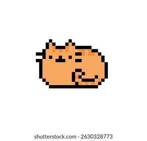 Pixel art of orange cat lying on white background. animal pixel art, cat, pet.