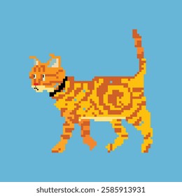 pixel art orange cat walk