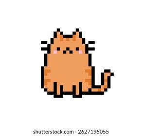 Pixel art orange cute cat sitting pose. pixel art cat, pet, animal.
