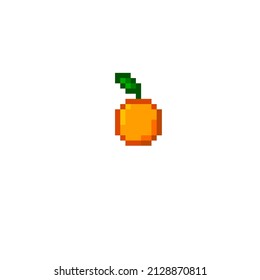 Pixel art orange icon set. Pixel retro game orange and half orange icons. 8 bit or 16 bit style orange icon for game or web design. Flat cute pixel fruit vector.