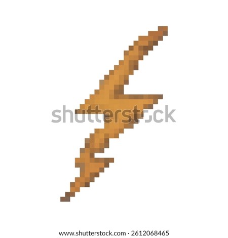 Pixel art orange lightning bolt icon. Perfect for 2D games, thunder spells, energy effects, or UI elements. Retro 8-bit style with transparent background for seamless game asset integration.
