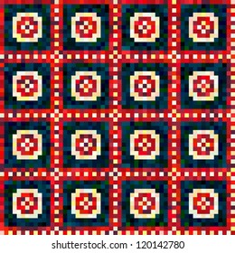 Pixel art ornament seamless background, vector illustration