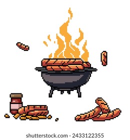 pixel art of outdoor bbq party isolated background