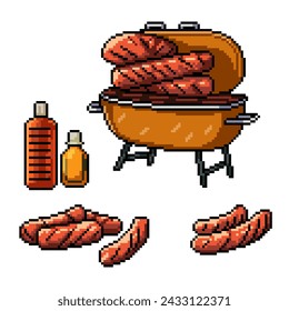 pixel art of outdoor bbq party isolated background