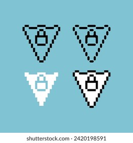 Pixel art outlin set icon of lock shield variation color. Locked shield icon on pixelated style. 8bits perfect for game asset or design asset element for your game design. Simple pixel art icon asset.