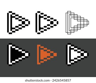 Pixel art outline set icon of play button in variation color.Play button icon on pixelated style 8bits perfect for game asset or design asset element for your game design. Simple pixel art icon asset.