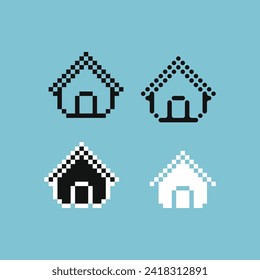 Pixel art outline sets icon of house icon variation color.house icon on pixelated style. 8bits perfect for game asset or design asset element for your game design. Simple pixel art icon asset.