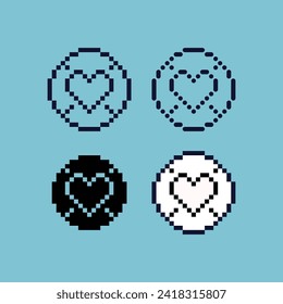 Pixel art outline sets icon of locked heart  variation color. heart icon on pixelated style. 8bits perfect for game asset or design asset element for your game design. Simple pixel art icon asset.