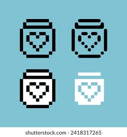Pixel art outline sets icon of love battery variation color.love battery icon on pixelated style 8bits perfect for game asset or design asset element for your game design. Simple pixel art icon asset.