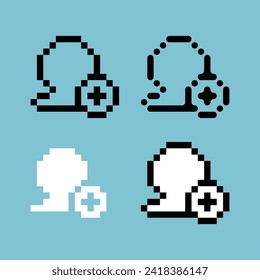 Pixel Art Umriss-Sets Symbol des Hinzufügen Freund Variation Color.add Freund-Symbol auf pixeltem Stil. 8bits perfekt für das Spiel Asset oder Design Asset Element für Ihr Spieldesign. Einfache Pixelkunst-Icon-Objekt.