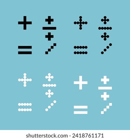 Pixel art outline sets icon of math variation color. mathematic icon on pixelated style. 8bits perfect for game asset or design asset element for your game design. Simple pixel art icon asset.