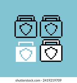 Pixel art outline sets icon of shield case variation color. Shield icon on pixelated style. 8bits perfect for game asset or design asset element for your game design. Simple pixel art icon asset.