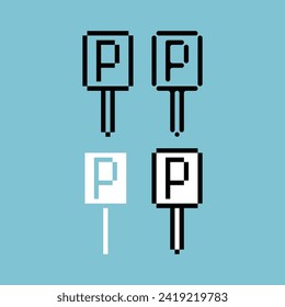 Pixel art outline sets icon of parking sign variation color. P sign icon on pixelated style. 8bits perfect for game asset or design asset element for your game design. Simple pixel art icon asset.