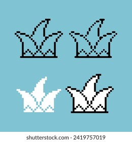 Pixel art outline sets icon of jester hat variation color. Clown hat icon on pixelated style. 8bits perfect for game asset or design asset element for your game design. Simple pixel art icon asset.
