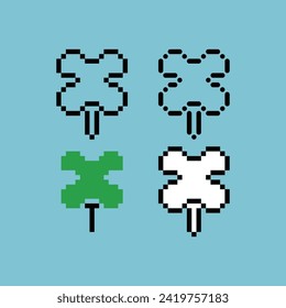 Pixel art outline sets icon of clover variation color.Clover leaf icon on pixelated style. 8bits perfect for game asset or design asset element for your game design. Simple pixel art icon asset.
