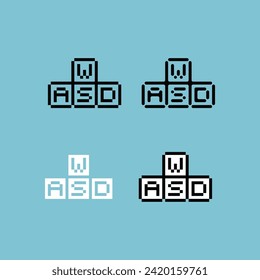 El contorno de diseño de píxeles establece un icono de color de variación de teclado. Icono de clave principal en estilo pixelado. 8 bits perfectos para activos de juego o elementos de activos de diseño para su diseño de juego. Elemento de icono de píxel simple.