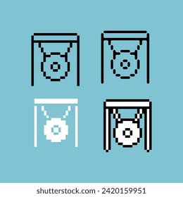 Pixel art outline sets icon of gong music variation color. Lunar gong icon on pixelated style. 8bits perfect for game asset or design asset element for your game design. Simple pixel art icon asset.