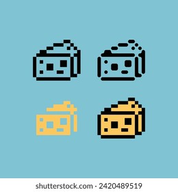 Pixel art outline sets icon of cheese variation color. Cheese  icon on pixelated style. 8bits perfect for game asset or design asset element for your game design. Simple pixel art icon asset.
