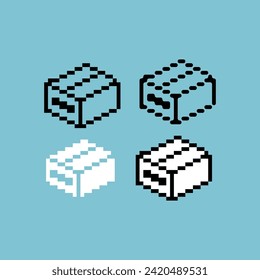 El contorno de dibujo de píxeles establece un icono de color de variación de iconos de cuadro. icono de la caja de papel en estilo pixelado. 8 bits perfectos para activos de juego o elementos de activos de diseño para su diseño de juego. Elemento de icono de píxel simple.