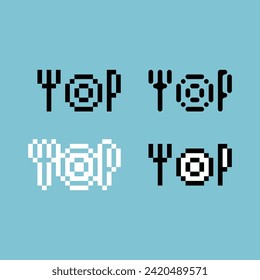 Pixel art outline sets icon of cutlery variation color. cutlery tool icon on pixelated style. 8bits perfect for game asset or design asset element for your game design. Simple pixel art icon asset.