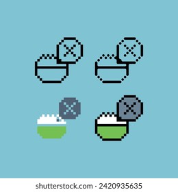 Pixel art outline sets icon of ramadhan no eating logo variation color. Dont eat icon on pixelated style. 8bits Illustration, perfect for design asset element your game. Simple pixel art icon asset.