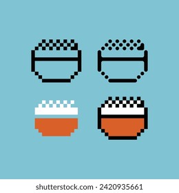 Pixel art outline sets icon of rice food logo variation color. Rice carbo food icon on pixelated style. 8bits Illustration, perfect for design asset element your game ui. Simple pixel art icon asset.