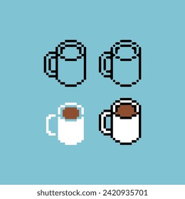 Pixel art outline sets icon of cup of coffee logo variation color.cup coffee icon on pixelated style. 8bits Illustration, perfect for design asset element your game ui. Simple pixel art icon asset.