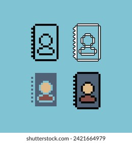 Pixel-Skizze setzt Symbol für Lesezeichen Menschen Logo Variation Farbe.Lesezeichen-Symbol auf pixeliertem Stil. 8bits Illustration, perfekt für Design Asset Element Ihr Spiel. Einfache Pixelkunst-Icon-Objekt.