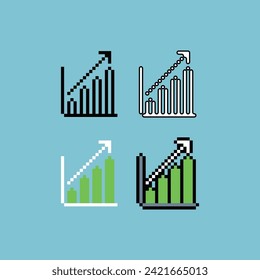 Pixel art outline sets icon of up rise graph logo variation color rising money icon on pixelated style. 8bits Illustration, perfect for design asset element your game ui. Simple pixel art icon asset.