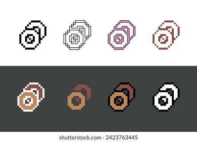 Pixel art outline sets icon of donut with variation color.Donut food icon on pixelated style. 8bits Illustration, perfect for design asset element your game ui. Simple pixel art icon asset.