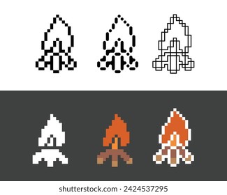 Pixel art plan jeux d'icônes de la couleur de variation du bois de feu.icône feu de camp sur style pixelisé. 8 bits parfaits pour les ressources de jeu ou l'élément d'actif de conception pour votre conception de jeu. Icône pixel-art simple.