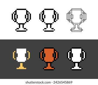 Pixel art outline sets icon of cup in variation color. 1st cup icon on pixelated style. 8bits perfect for game asset or design asset element for your game design. Simple pixel art icon asset.