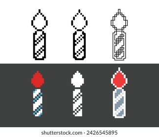 Pixel art outline sets icon of candle in variation color. cake candle icon on pixelated style. 8bits perfect for game asset or design asset element for your game design. Simple pixel art icon asset.