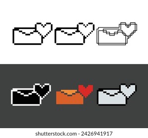 Pixel art outline sets icon of love letter in variation color. Loving icon on pixelated style. 8bits perfect for game asset or design asset element for your game design. Simple pixel art icon asset.