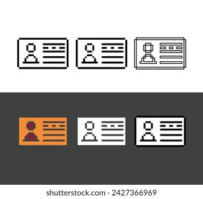 Pixel art outline sets icon of id card in variation color. Card id icon on pixelated style. 8bits perfect for game asset or design asset element for your game design. Simple pixel art icon asset.
