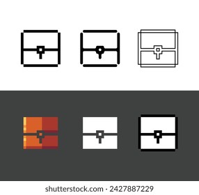 Pixel art outline sets icon of chest rpg in variation color. Chest item save icon on pixelated style. 8bits perfect for game asset or design asset element for your game design. Simple pixel art icon.
